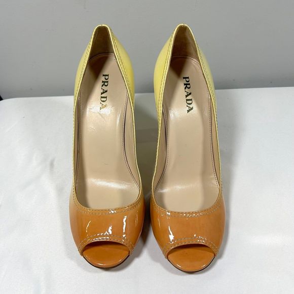 Prada Patent Leather Peep Toe Ombre Pump Heels Womens 39.5 - Picture 2 of 12